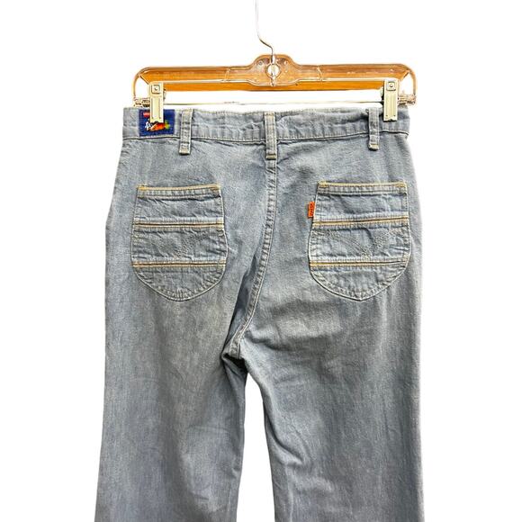 1970s Vintage Wide Leg Bell Bottoms Orange Tab Levi Fresh Produce Jeans - Picture 3 of 6